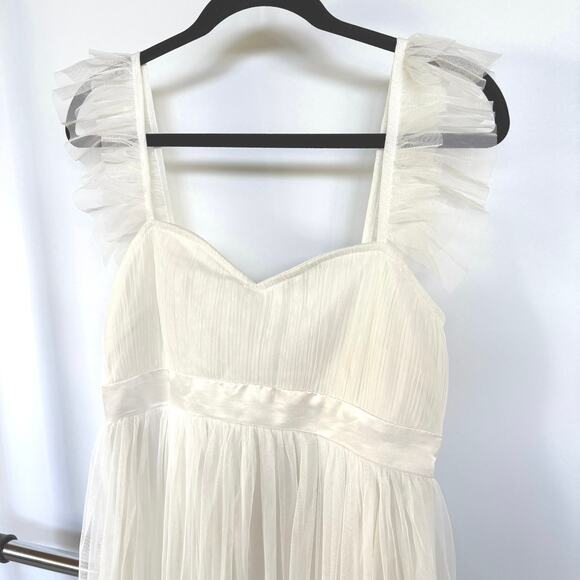 NWT Anaya Maternity Cream Babydoll Tulle Gauzy Summer Ethereal Maxi Dress Size 4 - Picture 1 of 11
